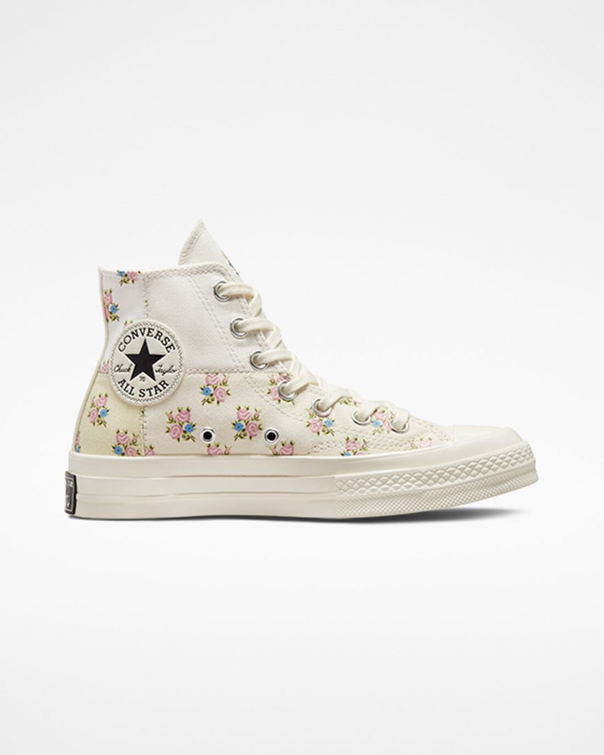 Women\'s Converse Chuck 70 Patchwork Floral High Top Shoes Beige / White | AU 659E3J